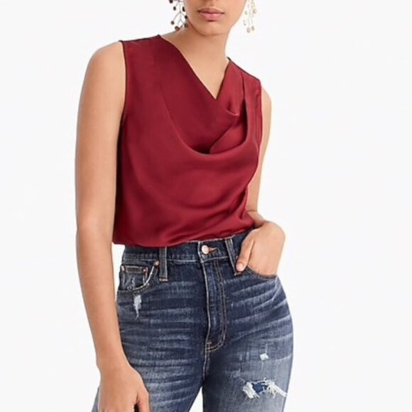 J Crew Tank Top Womens XXS Burgundy Draped Cowl Neck Sleeveless Blouse Shirt New - Picture 11 of 11